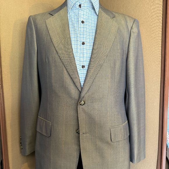 Size 40 Gold Mini Herringbone Window pain notch lapel 2 button jacket - Picture 1 of 5
